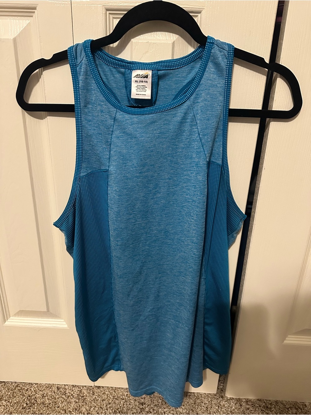 Avia Teal-Blue with white polka dots Women's Athletic Tank with Mesh Panels